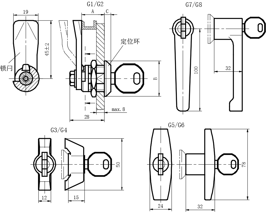 不锈钢卫生转舌式门锁01型