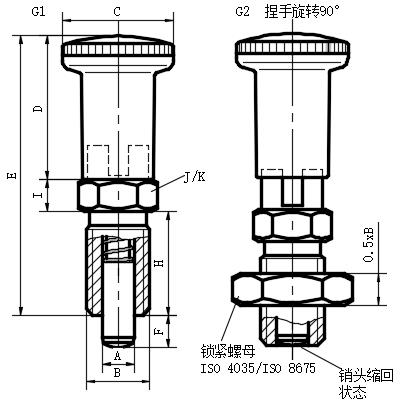 钢/不锈钢加长型捏手定止位分度销