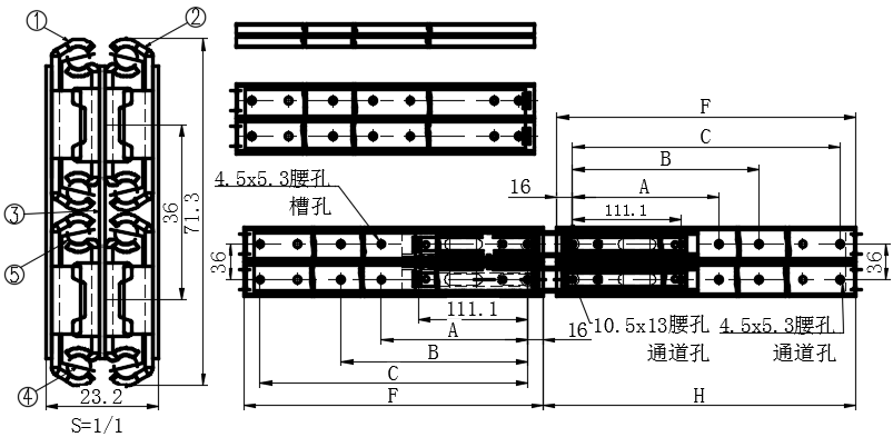 不锈钢三节重载滑轨02型