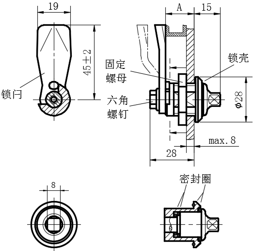 不锈钢卫生转舌式门锁04型