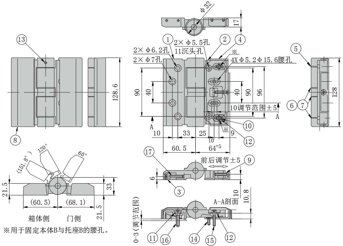 60°,120°临时定位点停铰链