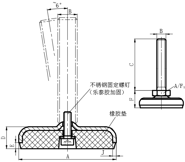 不锈钢带橡胶垫水平调整脚01型