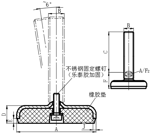 不锈钢带橡胶垫水平调整脚02型