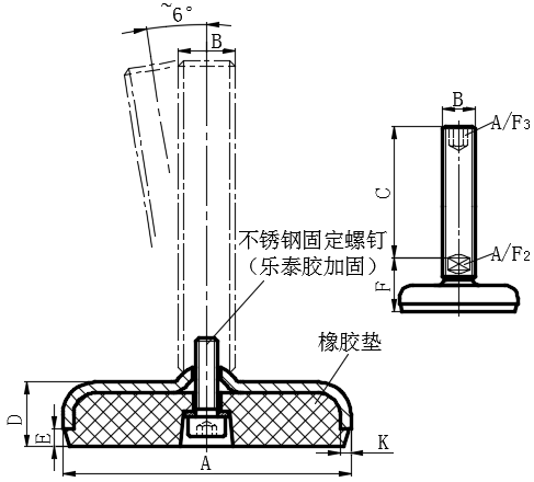 不锈钢带橡胶垫水平调整脚03型