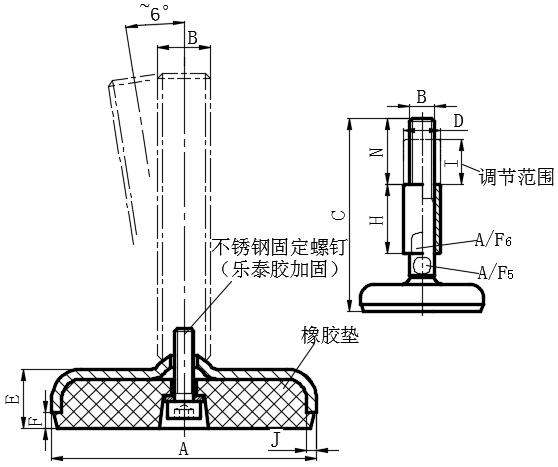 不锈钢带橡胶垫水平调整脚05型