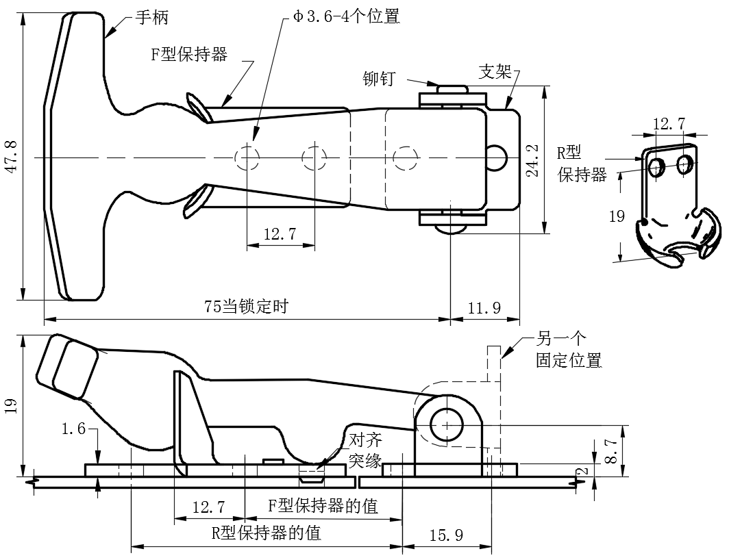 灵活T型手柄拉动门锁01型中型...