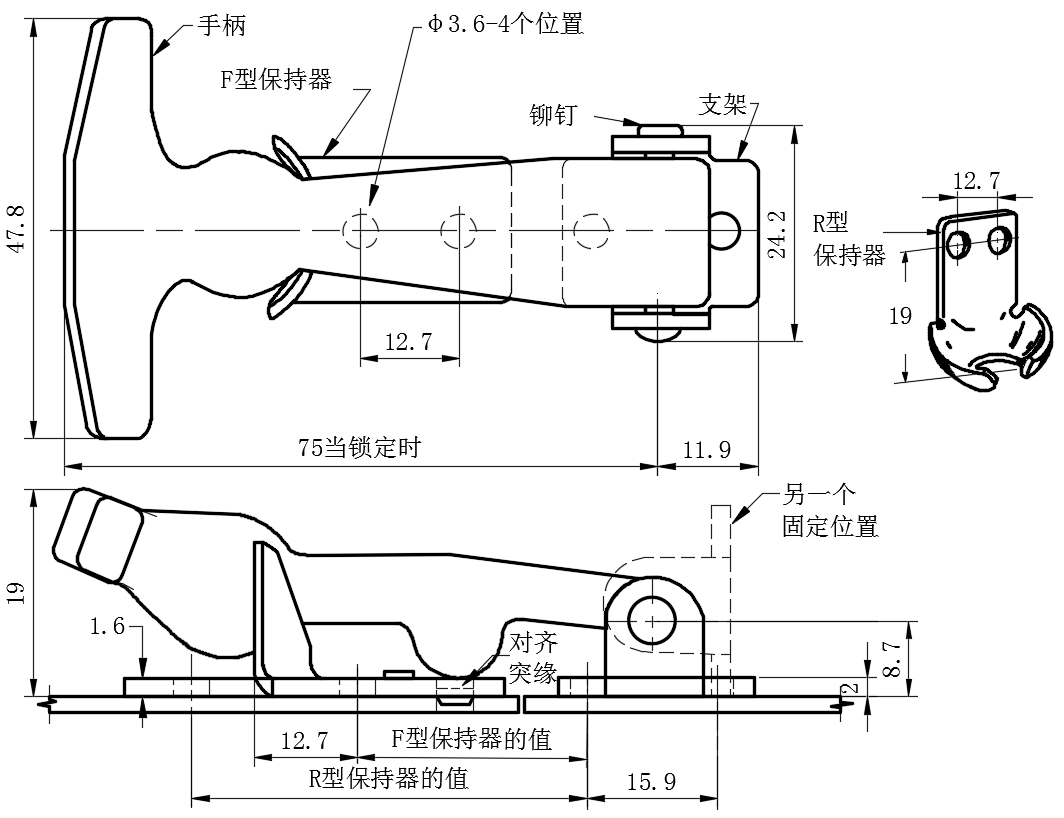 灵活T型手柄拉动门锁01型中型