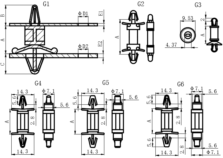 锁定推入式隔离柱G1-G6