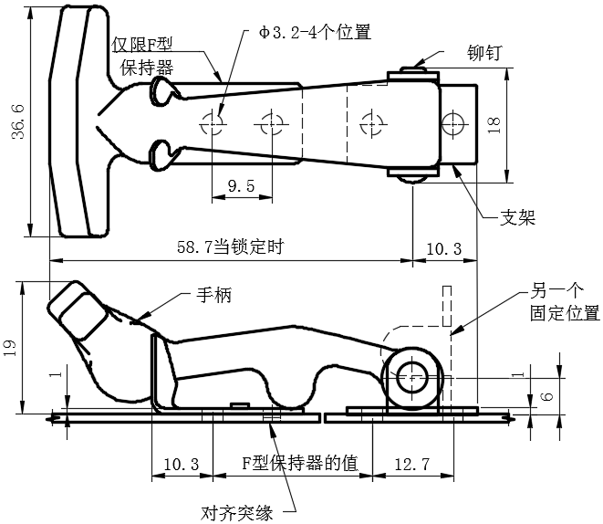 灵活T型手柄拉动门锁01型小型...
