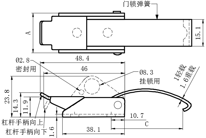 上偏心拉动式门锁08型...
