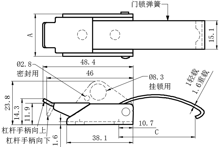 上偏心拉动式门锁08型