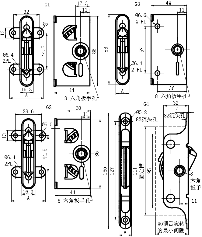 隐藏拉动式门锁01型...