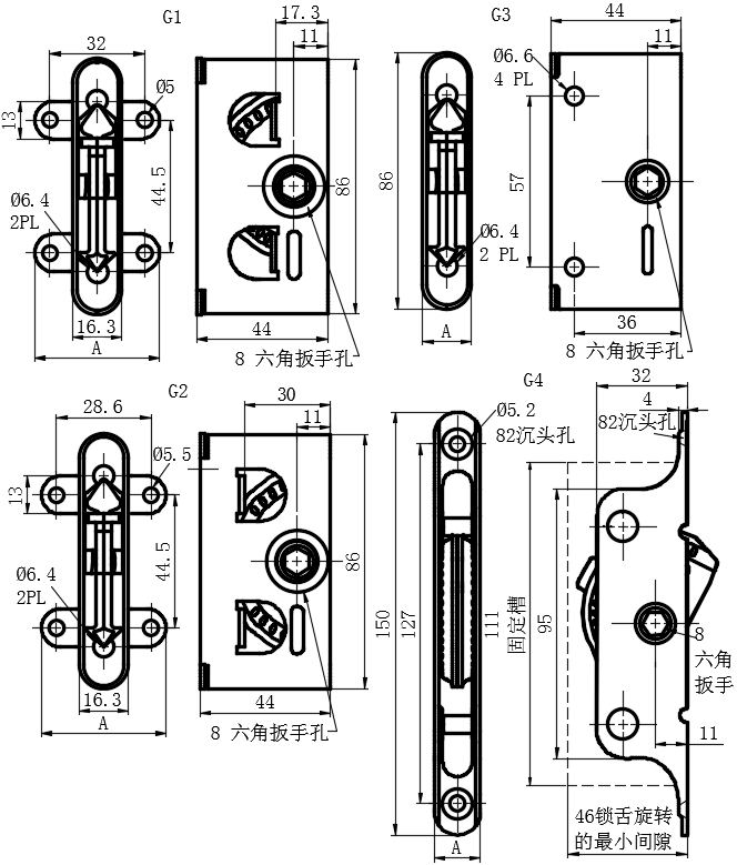 隐藏拉动式门锁01型