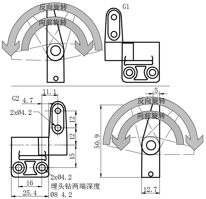 锌合金/钢本色不对称恒定扭矩铰链03型