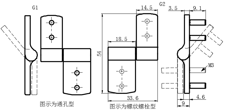 锌合金黑色不对称恒定扭矩铰链05型