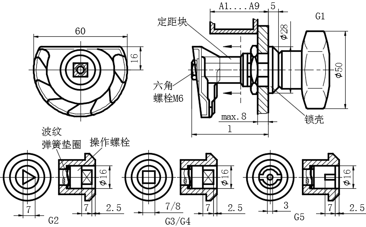 星型旋钮压缩式门锁02型...