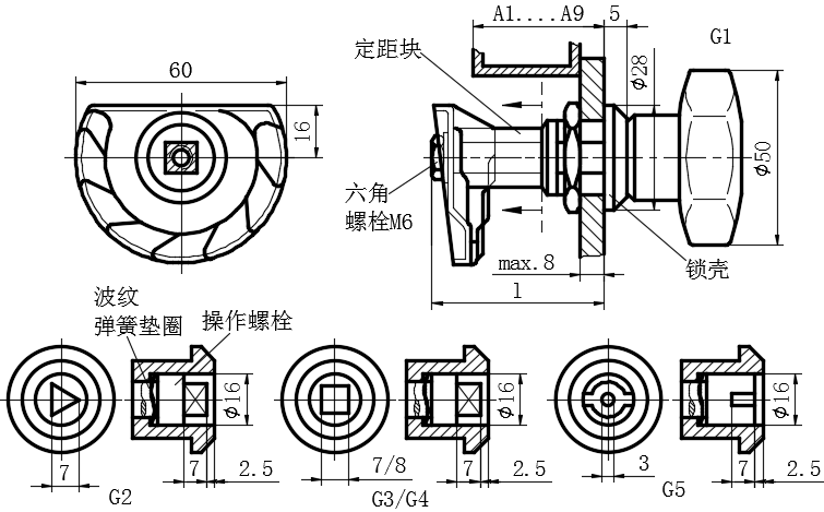 星型旋钮压缩式门锁02型