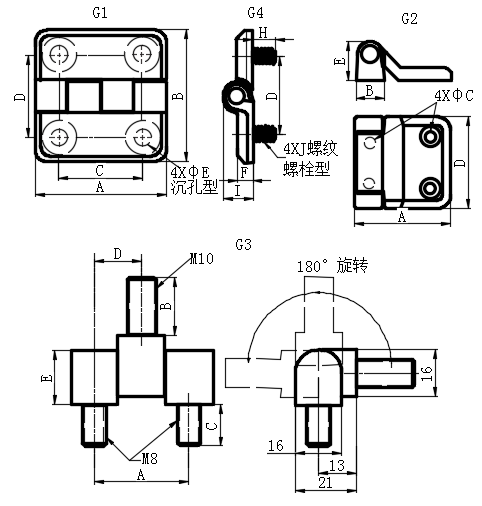 锌合金/尼龙/黄铜表面固定铰链...