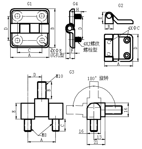 锌合金/尼龙/黄铜表面固定铰链