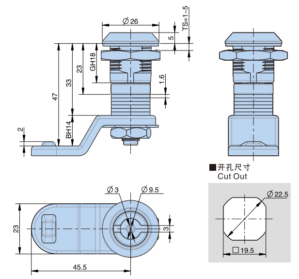 工具锁芯转舌锁18型...