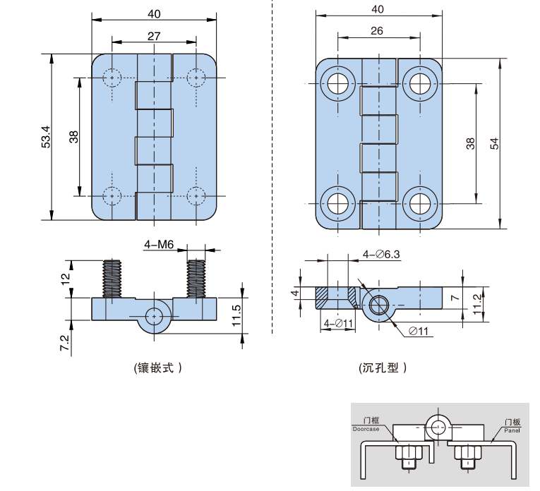 平面安装外露式铰链40型...