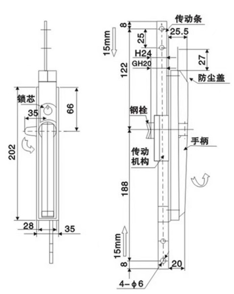 不锈钢连杆式旋转把手锁02型...