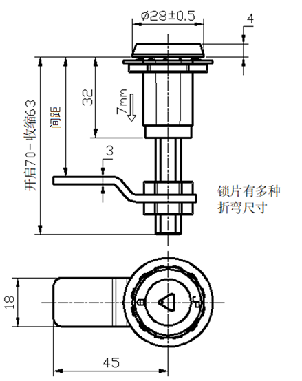 不锈钢三角锁芯可调节压缩式门锁...