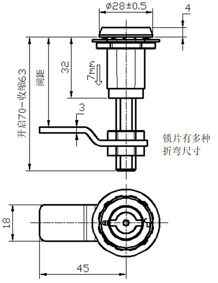 不锈钢双位锁芯可调节压缩式门锁