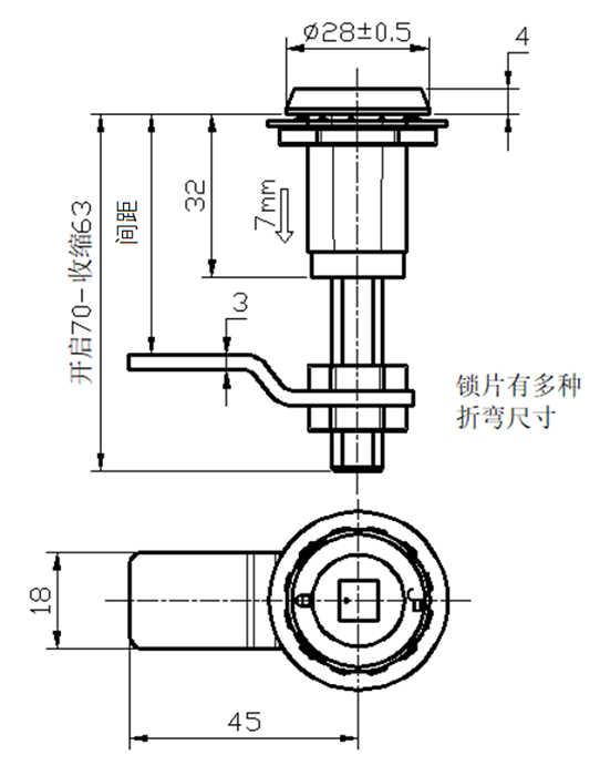 不锈钢四方锁芯可调节压缩式门锁...